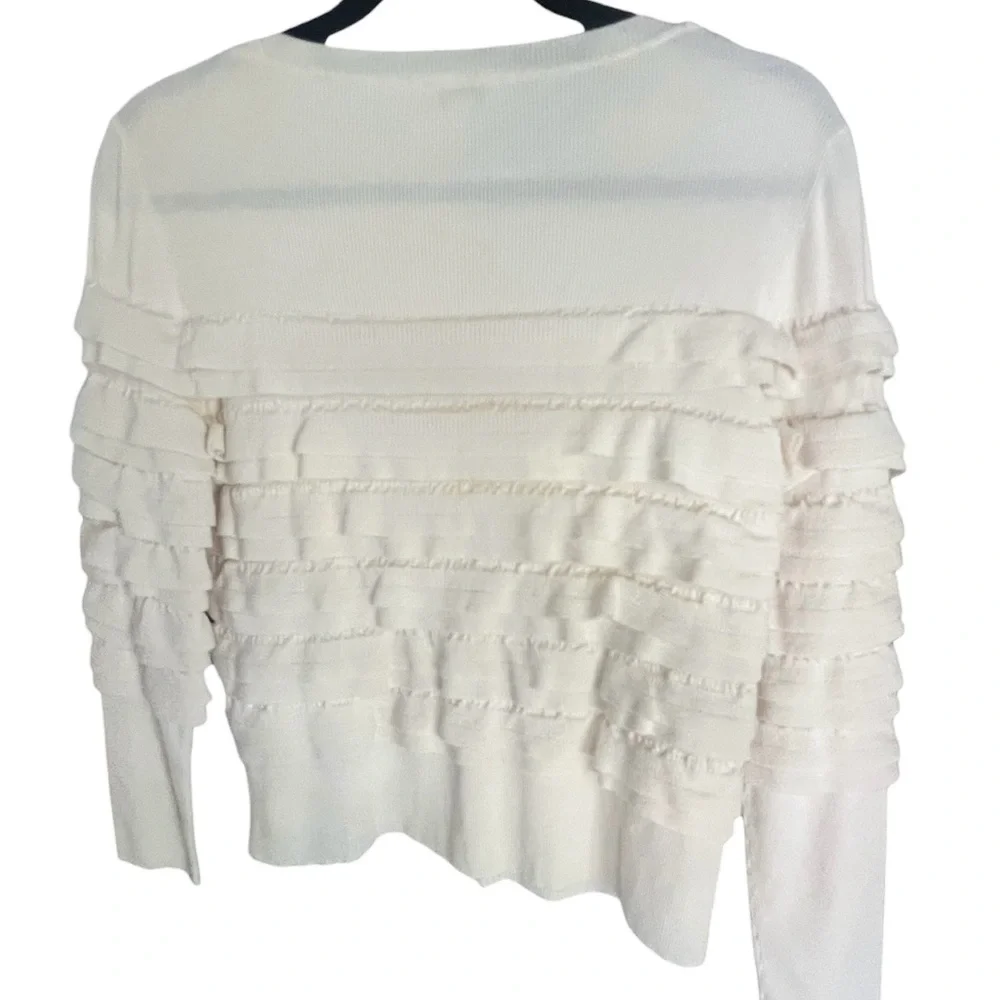 Chanel Sweater Soft Wool Womens 38 (6) Cream Ruffle Tiered Logo Pullover France